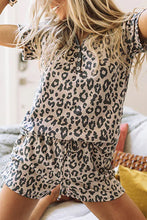 Load image into Gallery viewer, Multicolour Leopard Button V Neck Tee and Drawstring Shorts Set
