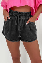 Load image into Gallery viewer, Black Drawstring High Waist Casual Denim Shorts with Pockets
