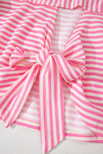 Cargar imagen en el visor de la galería, Pink Stripe Bowknot Cutout Back Drop Shoulder Wide Bracelet Sleeve Loose Tee
