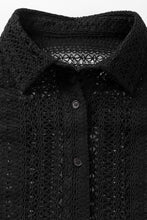 Cargar imagen en el visor de la galería, Black Lace Crochet Collared Tunic Oversized Shirt
