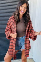 Load image into Gallery viewer, Red Plaid Long Sleeeve Side Split Distressed Hem Shirt
