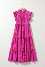 Cargar imagen en el visor de la galería, Hot Pink Leopard Print Ruffled Trim Tiered Maxi Dress
