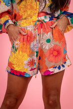 Cargar imagen en el visor de la galería, Orange Floral Printed Shirt Two Piece Drawstring Shorts Set
