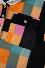 Cargar imagen en el visor de la galería, Multicolour Plaid Color Block Flap Pocket Buttoned Hoodie
