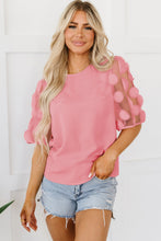 Load image into Gallery viewer, Dusty Pink Contrast Applique Mesh Half Sleeve Blouse
