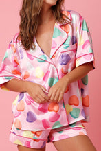 Load image into Gallery viewer, Pink Full Pattern Shirt and Shorts Satin Pajama Set
