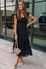 Cargar imagen en el visor de la galería, Black Lace Smocked Bodice Sleeveless Midi Dress
