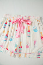 Load image into Gallery viewer, White Christmas Wine Glass Print Bow Knot Two Piece Pajama Set
