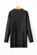 Cargar imagen en el visor de la galería, Black Cable Knit Drop Shoulder Loose Fit Sweater Dress
