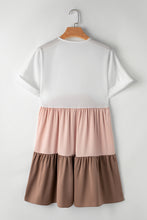 Cargar imagen en el visor de la galería, Light French Beige Triple Colors V Neck Folded Cuffs Tiered Loose Dress
