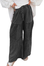 Cargar imagen en el visor de la galería, Black Mineral Wash Tiered Wide Leg Patchwork Drawstring Pants
