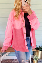 Cargar imagen en el visor de la galería, Peach Blossom Two Tone Contrast Waffle Knit Buttoned Loose Shacket
