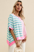 Cargar imagen en el visor de la galería, Pink Stripe Contrast Patchwork Oversized T Shirt
