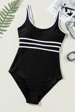 Load image into Gallery viewer, Black Contrast Trim Colorblock U Neck One Piece Swimwear
