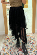 Load image into Gallery viewer, Black Lace Cascading Tiered High Waist Maxi Skirt
