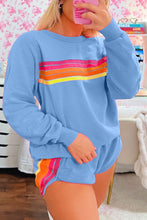 Cargar imagen en el visor de la galería, Beau Blue Striped Accent Pullover and Shorts Two Piece Casual Set
