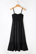 Cargar imagen en el visor de la galería, Black Spaghetti Straps Smocked Front Slit Buttoned Dress
