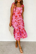 Load image into Gallery viewer, Pink Tie Shoulder Straps Tiered Floral Dress
