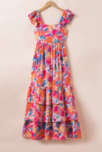 Load image into Gallery viewer, Pink Floral Print Sleeveless Ruffle Tiered Maxi Dress
