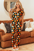 Cargar imagen en el visor de la galería, Orange Halloween Pattern Short Sleeve Shirt Pajama Set
