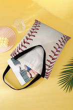 Cargar imagen en el visor de la galería, White Baseball Print Canvas Tote Bag
