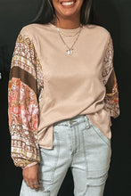 Cargar imagen en el visor de la galería, Parchment Contrast Floral Patchwork Puff Sleeve Waffle Knit Top
