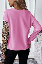 Load image into Gallery viewer, Pink Leopard Colorblock Waffle Knit Top
