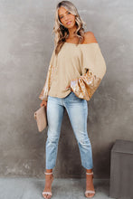 Cargar imagen en el visor de la galería, Apricot Sequin Patchwork Sleeve Open Back Waffle Knit Top
