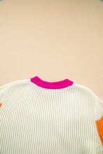 Cargar imagen en el visor de la galería, Beige Colorblock Flower Print Cable Knit Loose Sweater
