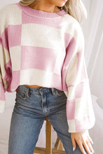 Cargar imagen en el visor de la galería, Pink Checkered Trendy Sleeve Sweater
