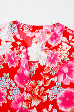 Load image into Gallery viewer, Red Floral Print High Waist V Neck Babydoll Mini Dress
