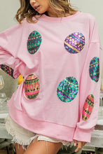 Load image into Gallery viewer, Pink Sequined Easter Egg Drop Shoulder Oversized Sweatshirt
