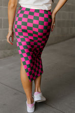 Load image into Gallery viewer, Rose Checkered Print Side Slit High Waist Midi Skirt
