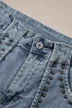 Cargar imagen en el visor de la galería, Dusk Blue Studded Acid Wash Jean Shorts
