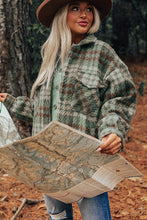 Cargar imagen en el visor de la galería, Mist Green Plaid Print Chest Pockets Turn Down Collar Shacket
