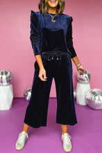 Load image into Gallery viewer, Navy Blue Solid Velvet Ruffled Two Piece Pants Set
