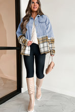 Cargar imagen en el visor de la galería, Khaki Plaid Patchwork Buttoned Oversized Denim Jacket
