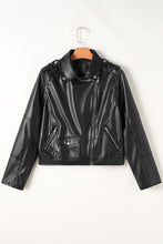 Cargar imagen en el visor de la galería, Black PU Leather Lapel Collar Zipper Jacket
