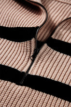Load image into Gallery viewer, Khaki Stripe Zipped Collar Short Sleeve Sweater
