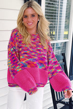 Cargar imagen en el visor de la galería, Bright Pink Rainbow Confetti Drop Shoulder Sweater
