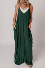 Load image into Gallery viewer, Duffel Green Spaghetti Straps Pocketed Slouchy Maxi Dress
