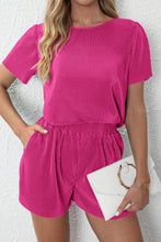 Load image into Gallery viewer, Bright Pink Casual Pleated Short Two-piece Set
