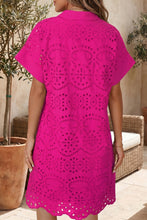 Load image into Gallery viewer, Rose Red Solid Color Eyelet Embroidered T Shirt Mini Dress
