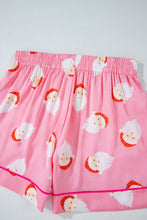 Cargar imagen en el visor de la galería, Pink Christmas Santa Claus Print Satin Shirt and Shorts Set
