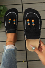 Cargar imagen en el visor de la galería, Color black Boho Bow Fringed Faux Suede Slip-on Loafers Square Toe Casual Slippers
