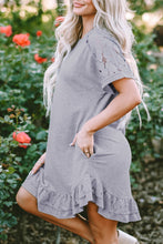 Load image into Gallery viewer, Light Grey Lace Floral Patchwork Ruffled T-shirt Dress
