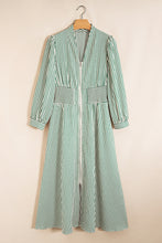 Load image into Gallery viewer, Green Stripe V Neck Zip Front Cinched High Waist Midi Dress
