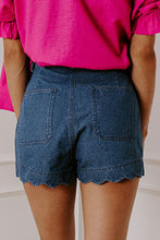 Load image into Gallery viewer, Sail Blue Scalloped Hemline Acid Wash High Waist Denim Shorts
