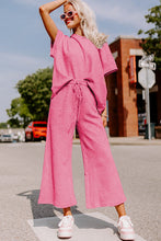 Load image into Gallery viewer, Strawberry Pink Textured Loose Fit T Shirt and Drawstring Pants Set
