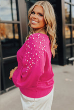 Cargar imagen en el visor de la galería, Strawberry Pink Pearled Decor Raglan Sleeve Plus Size Sweater
